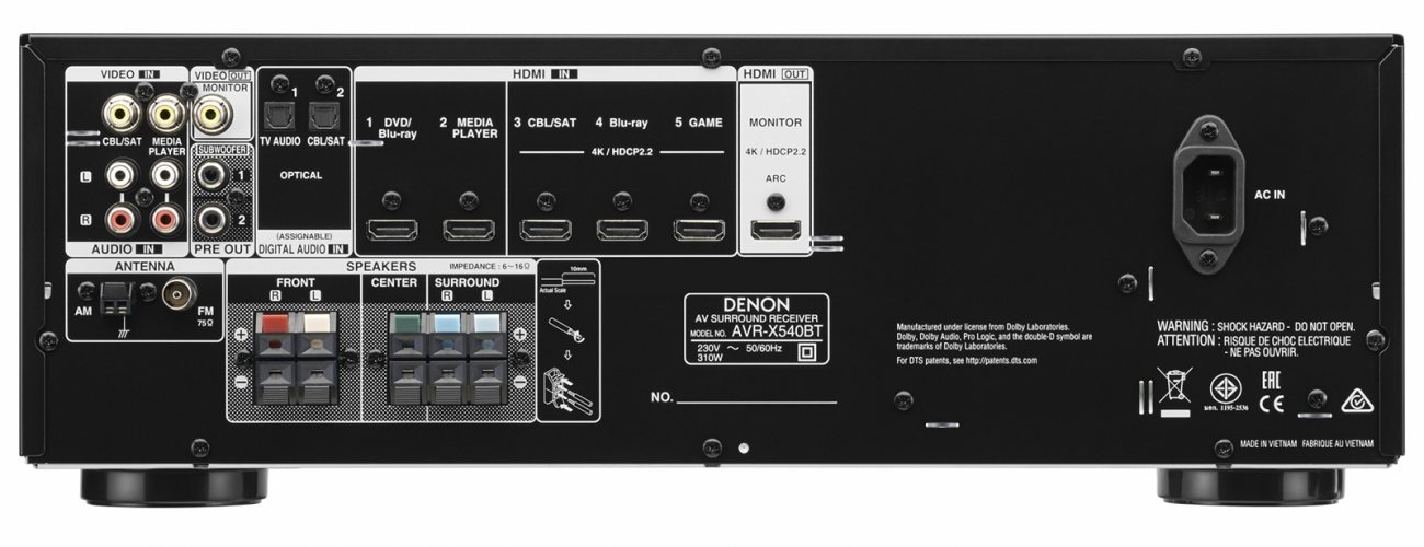 Задняя панель Denon AVR-X540BT